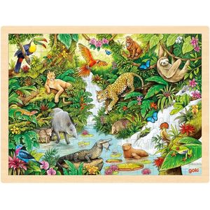 Houten Puzzel - In the Jungle - jungle puzzel - 96 stukjes - cheetah - oerwoud - houten speelgoed - vanaf 3 jaar