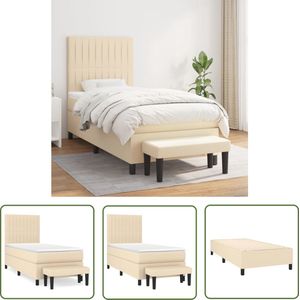 The Living Store Boxspringbed Pocketvering - 90 x 200 cm - Crème - Hoofdbord Verstelbaar - Duurzaam Materiaal - Comfortabele Ondersteuning - Middelharde Ondersteuning - Huidvriendelijk Topmatras - Multifunctioneel Bankje