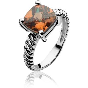ZINZI zilveren ring bruin ZIR937B