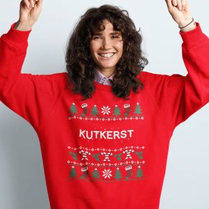 Foute Kersttrui Candy Cane - Met tekst: Kutkerst - Kleur Rood - ( MAAT XL - UNISEKS FIT ) - Kerstkleding voor Dames & Heren