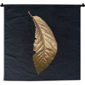 Wandkleed Golden leaves vierkant - Krom blad van goud op een zwarte achtergrond Wandkleed katoen 150x150 cm - Wandtapijt met foto