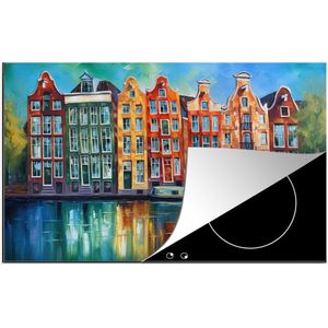 KitchenYeah® Inductie beschermer 74x48 cm - Amsterdam - Olieverf - Gracht - Schilderij - Kunst - Kookplaataccessoires - Afdekplaat voor kookplaat - Inductiebeschermer - Inductiemat - Inductieplaat mat