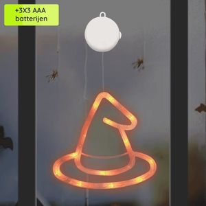 Halloween Verlichting Raam Mega Heksenhoed - 20 cm - Met Zuignap