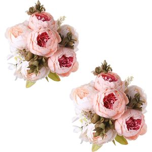 Kunstmatige pioenrozen - bloemhoofden, realistische zijden pioenrozen - vintage bloemen/bloemstuk voor thuis, bruiloft, kantoor, party, decoratie, 2 stuks (lichtroze)