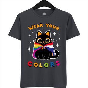 Dutch Pride Kitty - Volwassen Unisex Pride Flags LGBTQ+ T-Shirt - Gay - Lesbian - Trans - Bisexual - Asexual - Pansexual - Agender - Nonbinary - T-Shirt - Unisex - Mouse Grijs - Maat 3XL