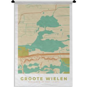 Wandkleed - Wanddoek - Vintage - Kaart - Plattegrond - Groote Wielen - Stadskaart - 90x135 cm - Wandtapijt