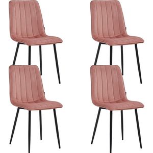 Colenis® - Eline Eetkamerstoel - Set Van 4 - Roze - Fluweel - Comfortabel en Modern Design - Metalen Poten - Voor Eetkamer, Woonkamer, Keuken