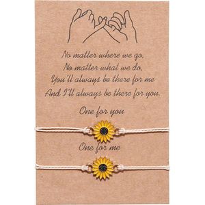 Vriendschaparmband - vrienden - relatie armband - 2 stuks - hanger bloemen  - geel / wit - pinky promise