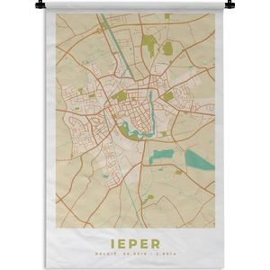 Wandkleed - Wanddoek - Stadskaart - Ieper - Kaart - Vintage - Plattegrond - 120x180 cm - Wandtapijt