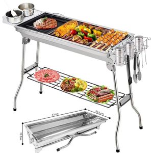 RVS Barbecue - Houtskool Grill - BBQ - Roestvrijstaal - 73 x 34 CM - Inclusief kookgereedschap - Zilverkleurig - RVS