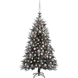 The Living Store Kunstkerstboom - PE en PVC - 180 cm - met LED-verlichting - inclusief standaard en kerstdecoraties