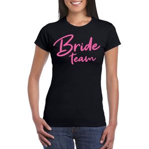 Bellatio Decorations Vrijgezellenfeest T-shirt dames - Bride Team - zwart - glitter roze - bruiloft XXL