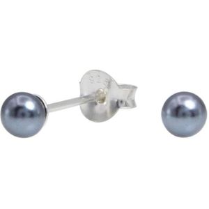 Joy|S - Zilveren 4 mm parel oorbellen - antraciet grijs