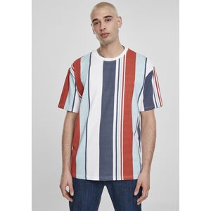 Urban Classics - Heavy Oversized Big AOP Stripe Heren T-shirt - S - Rood