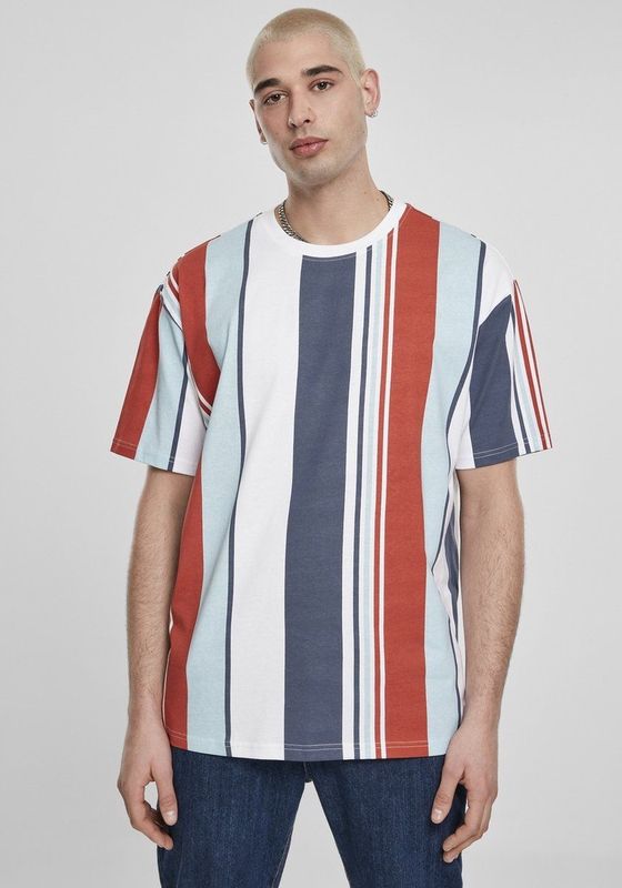 Urban Classics - Heavy Oversized Big AOP Stripe Heren T-shirt - S - Rood