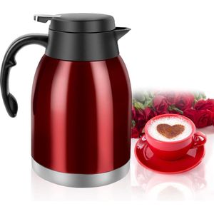 IBBO Shop - Premium RVS Thermoskan - koffiepot - RVS 304 Vacuüm Ketel - High-End Restaurant - Met Drukknop - Isoleerkan - Rood - 2 Liter