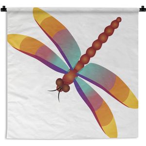 Wandkleed Libelle illustratie - Een illustratie van een kleurrijke libelle Wandkleed katoen 150x150 cm - Wandtapijt met foto