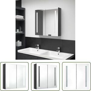 The Living Store Badkamerkast met spiegel en LED 62x14x60 cm glanzend grijs - LED Badkamerspiegel - Wandspiegel Met Lamp - Badkamerkast Met Spiegel - Led Spiegelkast - Modern Badkamermeubel