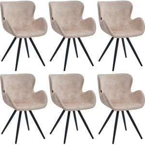 Colenis® - Anabella Eetkamerstoel - Set Van 6 - Beige - Adoré Velvet - Industrieel - Met armleuning