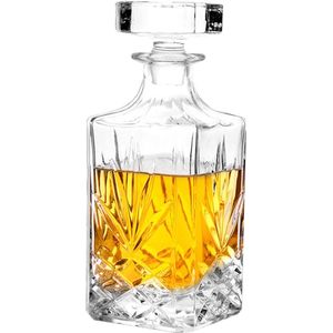 Glazen karaf met luchtdichte geometrische stop, whiskykaraf voor wijn, bourbon, cognac, sterke drank, sap, water, mondwater, loodvrij glas (720 ml)