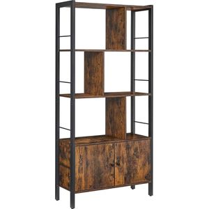 Boekenkast - Boekenkast Met 4 Open Planken - Staande plank - Ruime Woonkamerkast - Keuken, kantoor - Stalen Frame - Industrieel design - Vintage Bruin