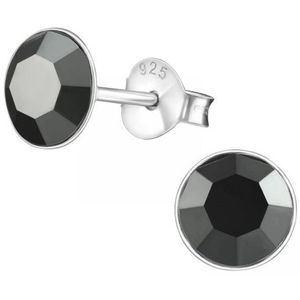 Zilveren oorknop, Jet Black Swarovski kristal (6MM)