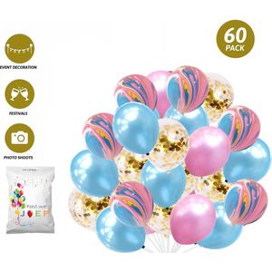 FeestmetJoep® 60 stuks ballonnen Roze & Blauw – Verjaardag Versiering