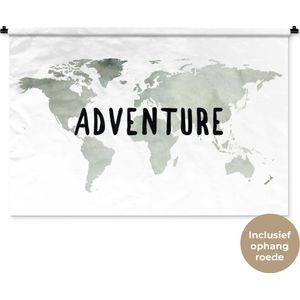 Wandkleed WereldkaartenKerst illustraties - Wereldkaart van grijze waterverf met het woord Adventure erop Wandkleed katoen 120x80 cm - Wandtapijt met foto