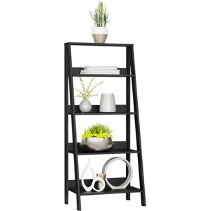 Boekenkast met 5 planken, Ladderplank met opbergruimte, Vrijstaande, Hout, 135 x 38 x 61 cm - Zwart