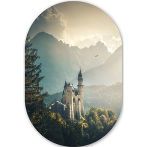 Natuur - Kasteel - Berg - Neuschwanstein Kunststof plaat (5mm dik) - Ovale spiegel vorm op kunststof