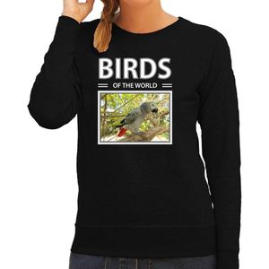 Dieren foto sweater Grijze roodstaart papegaai - zwart - dames - birds of the world - cadeau trui vogel liefhebber L