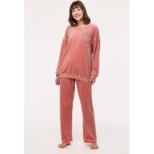 Woody pyjama velours meisjes/dames - oudroze - haas - 232-10-PDV-V/443 - maat XL