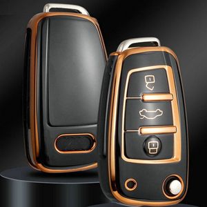 Zachte TPU Sleutelcover - Sleutelhoesje Geschikt voor Audi A1 / A3 / A5 / A6 / Q3 / Q5 / S3 / S5 / RS - Zwart Metallic - Sleutel Hoesje Cover - Auto Accessoires