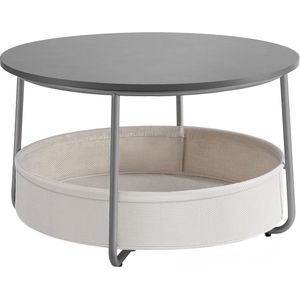 VASAGLE Ronde Koffietafel met Opslag Ruimte Bijkeuken Woonkamer Tafel met Stofmand Moderne Metalen Frame Cement Grijs Cream Wit