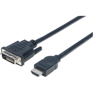 Manhattan 372510 DVI-kabel DVI / HDMI Adapterkabel DVI-D 24+1-polige stekker, HDMI-A-stekker 3.00 m Zwart Vergulde stee