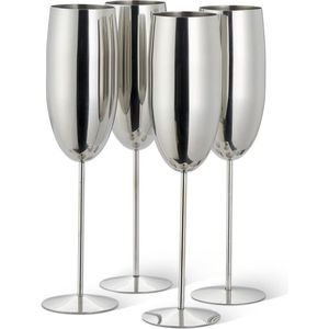 Elegante Roestvrijstalen Zilveren Champagne Fluitglazen - Champagneglazen - Proseccoglazen - Onbreekbare Glazen Cadeauset - 4 Stuks - 285 ml