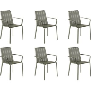 NATERIAL - Set van 6 tuinstoelen IDAHO met armleuningen - 6 x tuinstoel - tuinfauteuil - stapelbaar - stapelbare stoel - aluminium - donkergroen