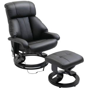 Luxe Fauteuil Massage Relaxstoel met Voetenbank - 10 Vibratiepunten en Verstelbare Rugleuning, Zwart