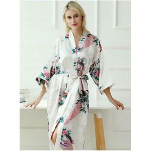 Chinese Kimono badjas ochtendjas wit satijn dames maat XL