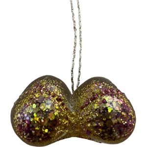 Crazy kerstboomhanger in de vorm van borsten / tieten. Deze kan je in de kerstboom hangen als decoratie en als kunstobject. Kleur Transparant paarsgoud en holografische glitter 13