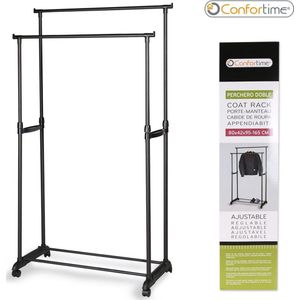 Confortime Dubbel Kledingrek – Zwart – 80 x 42 x 95 tot 165 CM