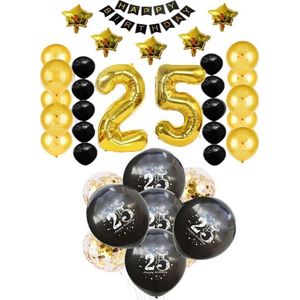25 jaar verjaardag feest pakket Versiering Ballonnen voor feest jubileum 25 jaar. Ballonnen slingers gouden opblaasbare cijfers 25. 38 delig