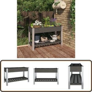 vidaXL Verhoogde Plantenbak met Schap - Grijs Tuinplantenbak - Plantenbak Verhogen - Hkc Bak - Houten Plantenbak - Balkon Planter