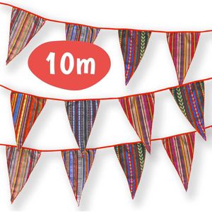 Vlaggenlijn Stof - 10 meter - Rood, Paars, Oranje & Geel - 30 Vlaggetjes - Verjaardag Versiering - Slingers Verjaardag - Verjaardag Slinger - Stoffen Vlaggenlijn