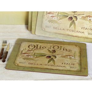 Olio D'Oliva Premium 4-Delige Set Extra Grote Kurk-Placemats, Meerkleurig, 40 x 29 cm