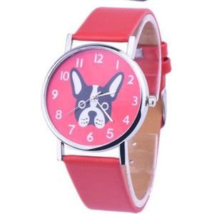 Hidzo Horloge Bull Dog Ø 37 mm - Rood/Rood - Kunstleer