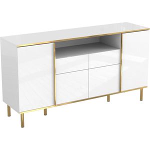 Merax Sideboard – Hoogglans Witte Commode met 2 Lades - Luxe Dressoir voor Slaapkamer of Woonkamer – B150 x D40 x H80 cm