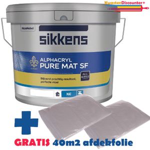 Sikkens Muurverf - Kleurcode RAL 9001 Alphacryl pure mat SF 10 Liter + GRATIS 40M2 Afdekfolie (2x 4X5M)