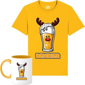 Renbier - Foute Kersttrui Kerstcadeau - Dames / Heren / Unisex Kleding - Grappige Kerst Outfit - T-Shirt met mok - Unisex - Geel - Maat M