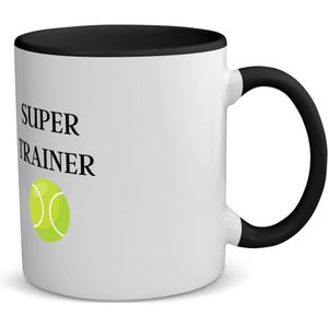 Akyol - super trainer koffiemok - theemok - zwart - Sport - coach - tennisbal - trainer - geschenk - verjaardag - love gift - 350 ML inhoud